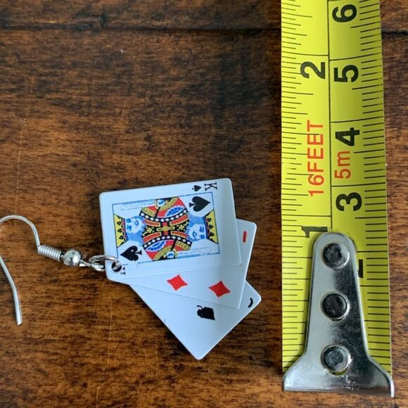 Deck of Cards Earrings, Playing Cards Casino Poker Diamond King Maverick Card - Picture 8 of 9